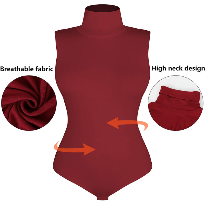 Sleeveless bodysuit with high neck