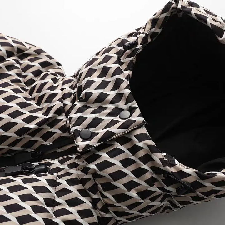 Padded jacket with hood and high waist with windproof belt