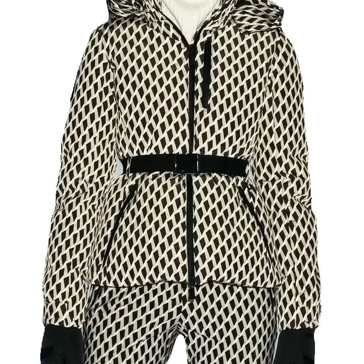 Padded jacket with hood and high waist with windproof belt