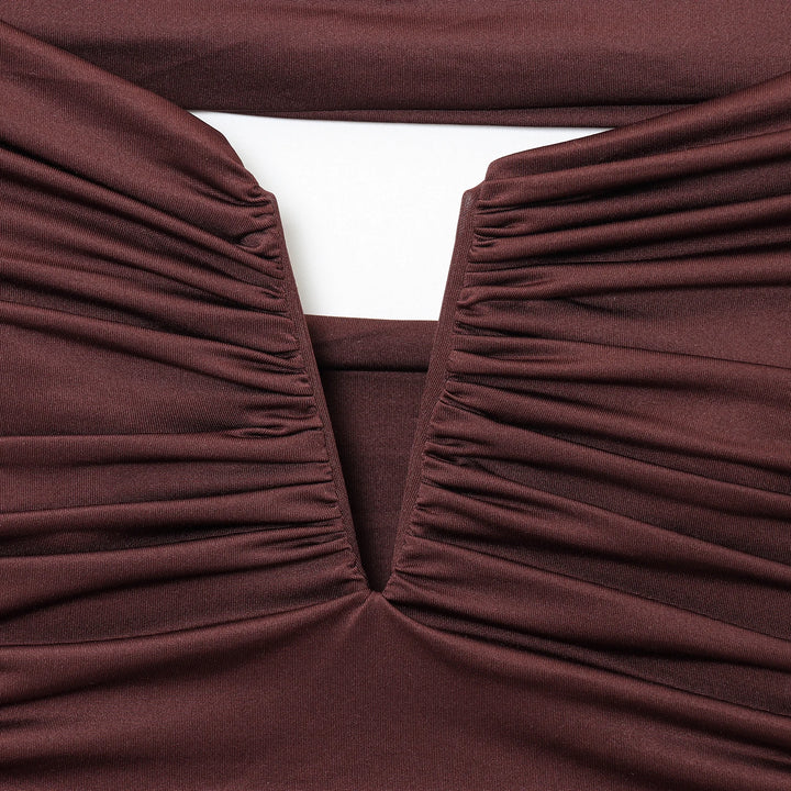 Bodysuit, fitted, V-neck, draped, off-the-shoulder sleeves