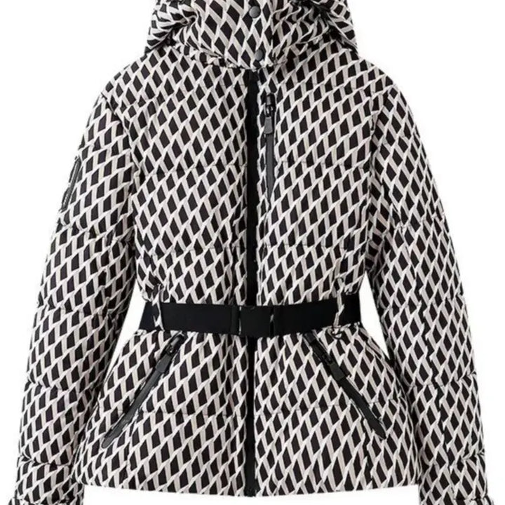 Padded jacket with hood and high waist with windproof belt