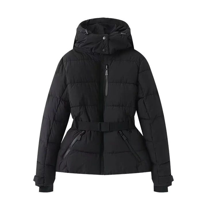 Padded jacket with hood and high waist with windproof belt