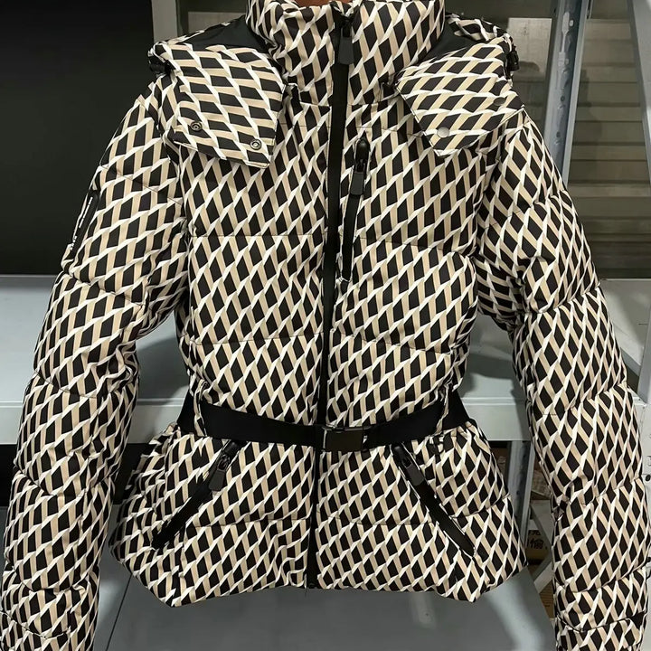 Padded jacket with hood and high waist with windproof belt