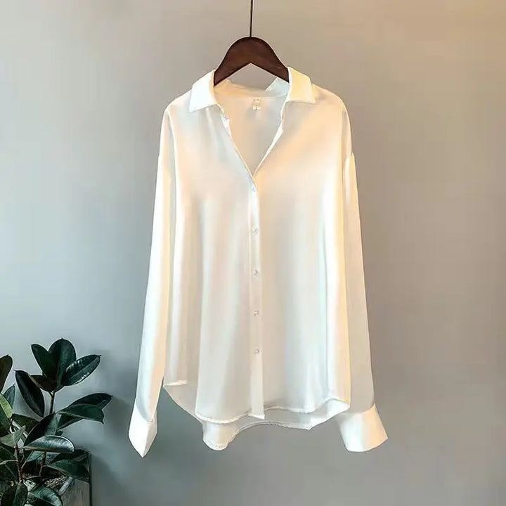 Satin shirt, formal, V-neck, long sleeve, formal