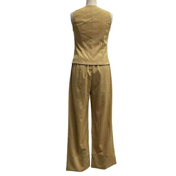 Two-piece linen set in various colors, sleeveless tank top, high-waisted wide-leg pants