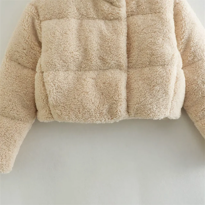 Short Lambswool Coat with High Collar