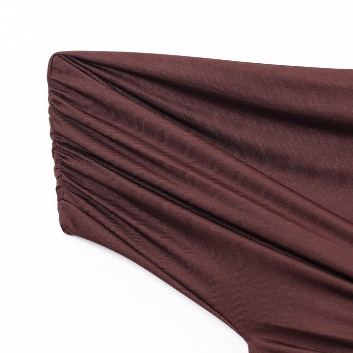 Bodysuit, fitted, V-neck, draped, off-the-shoulder sleeves