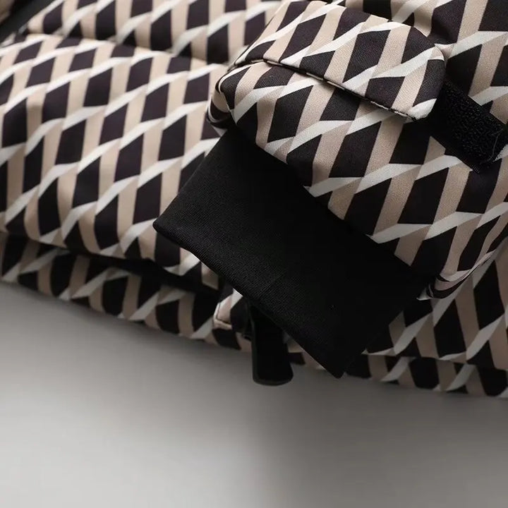 Padded jacket with hood and high waist with windproof belt