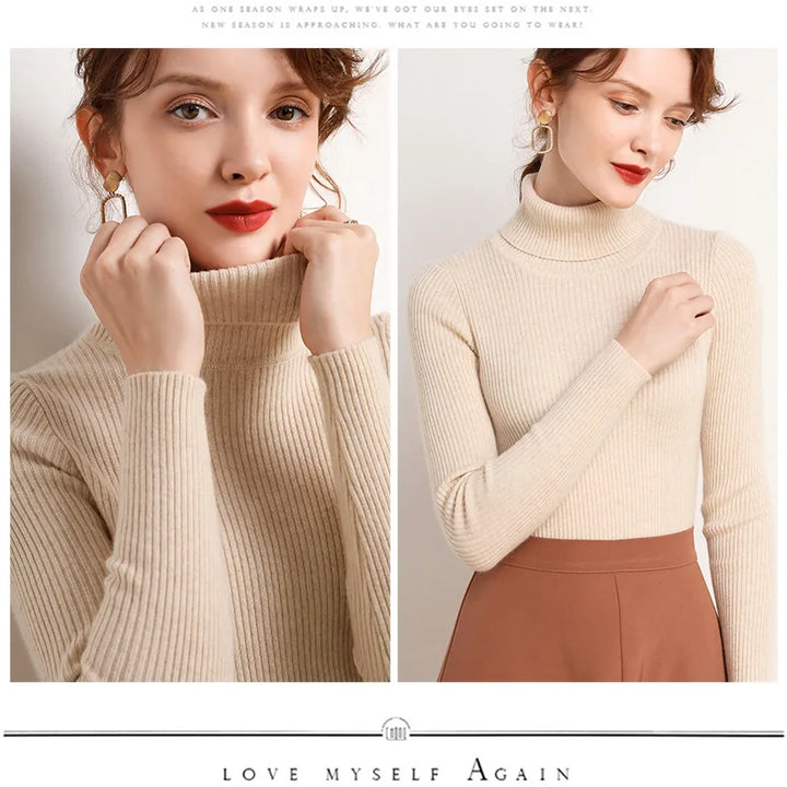 Soft knit turtleneck sweater, autumn and winter