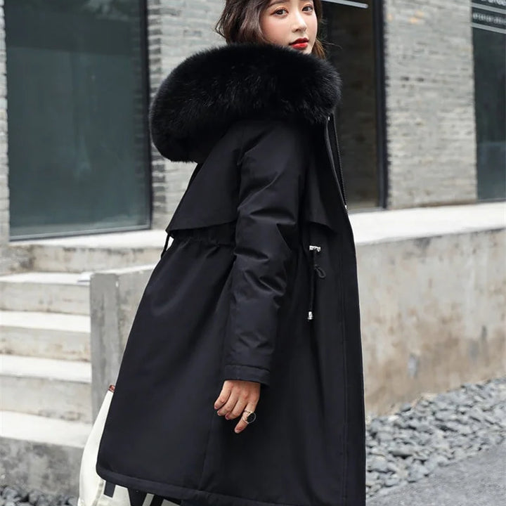 Parka jacket with hood, fur collar, padded