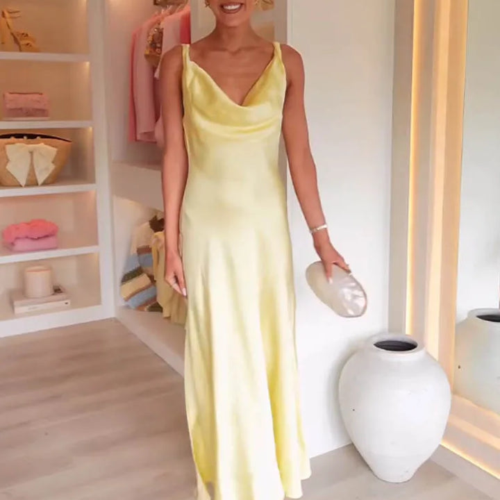 Zara satin dress, backless, V-neck, elegant, sexy