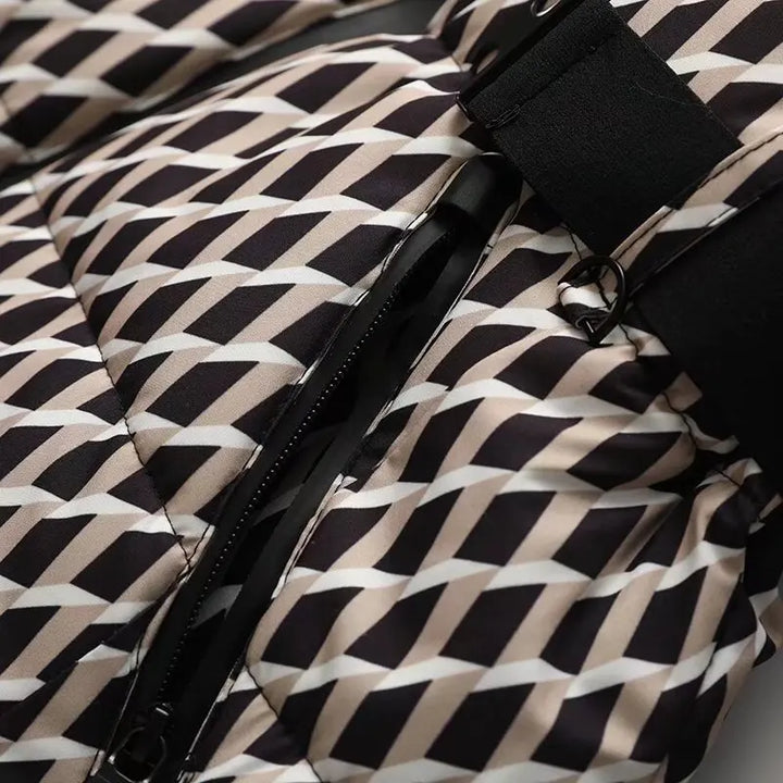 Padded jacket with hood and high waist with windproof belt