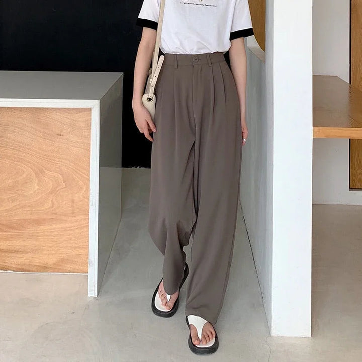 High-waisted, straight-leg tailored trousers