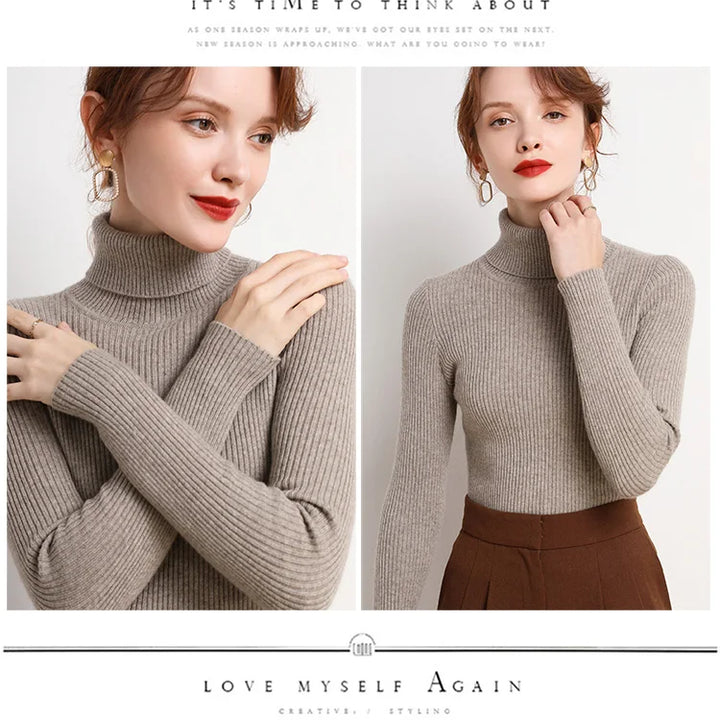 Soft knit turtleneck sweater, autumn and winter