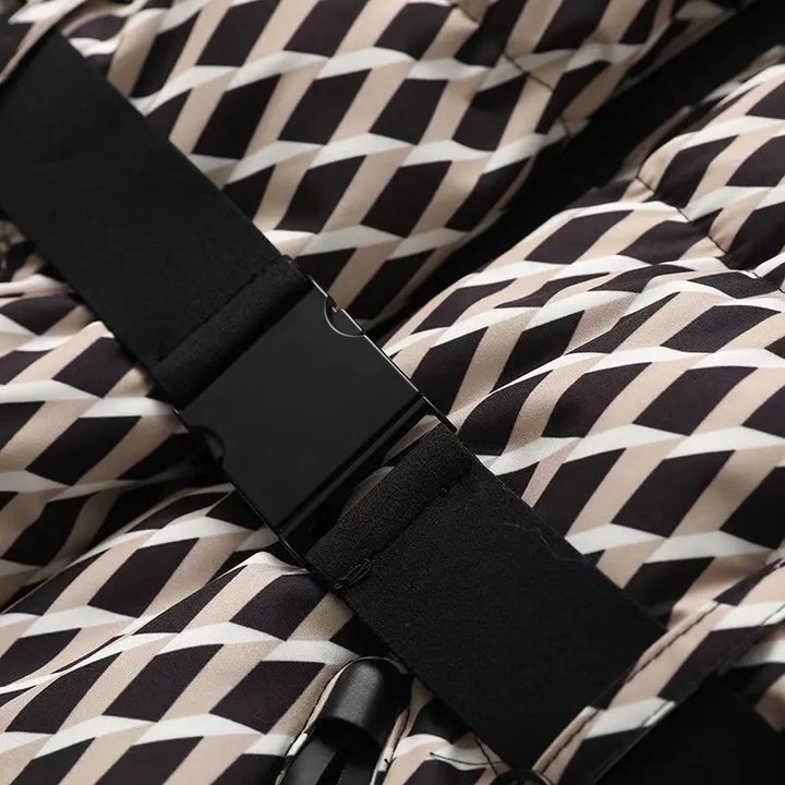 Padded jacket with hood and high waist with windproof belt