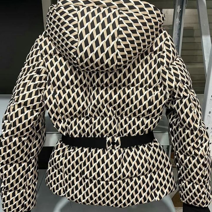 Padded jacket with hood and high waist with windproof belt