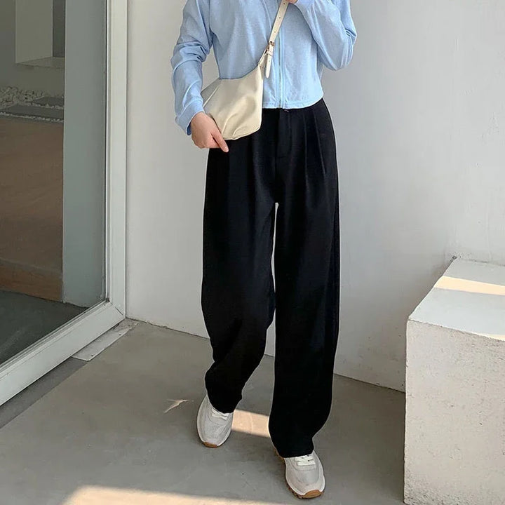 High-waisted, straight-leg tailored trousers