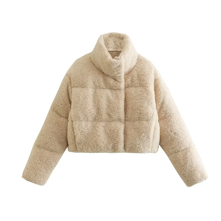 Short Lambswool Coat with High Collar