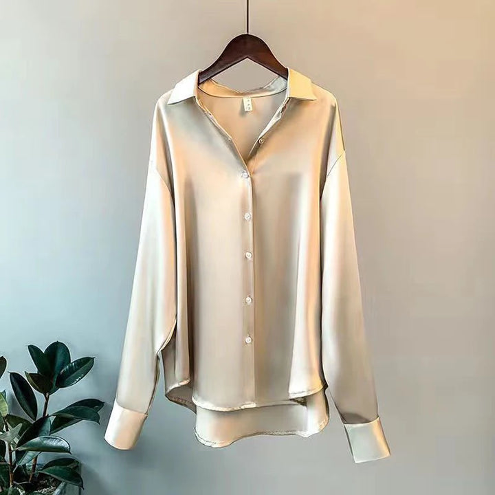 Satin shirt, formal, V-neck, long sleeve, formal