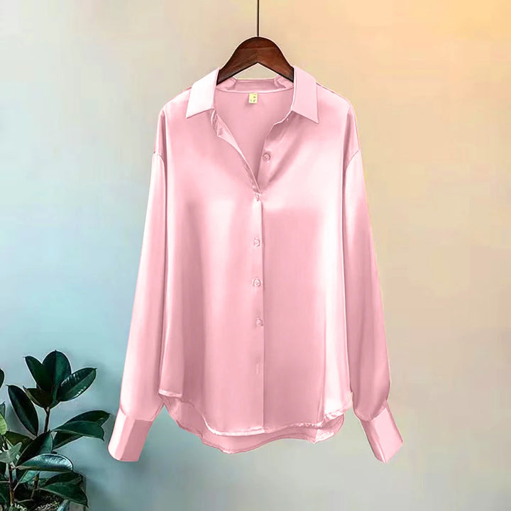Satin shirt, formal, V-neck, long sleeve, formal