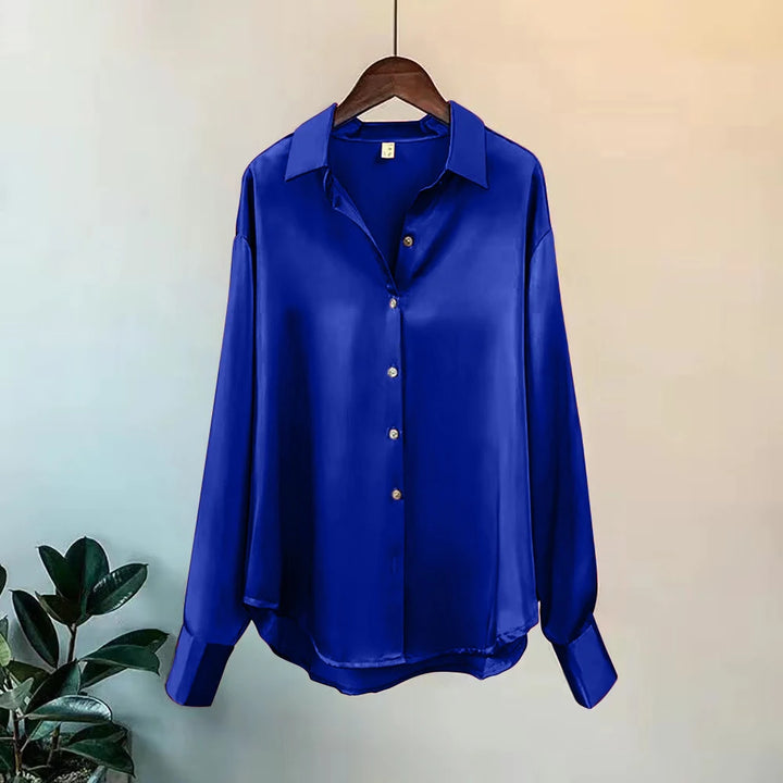 Satin shirt, formal, V-neck, long sleeve, formal