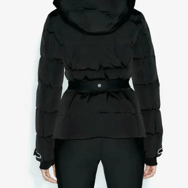 Padded jacket with hood and high waist with windproof belt
