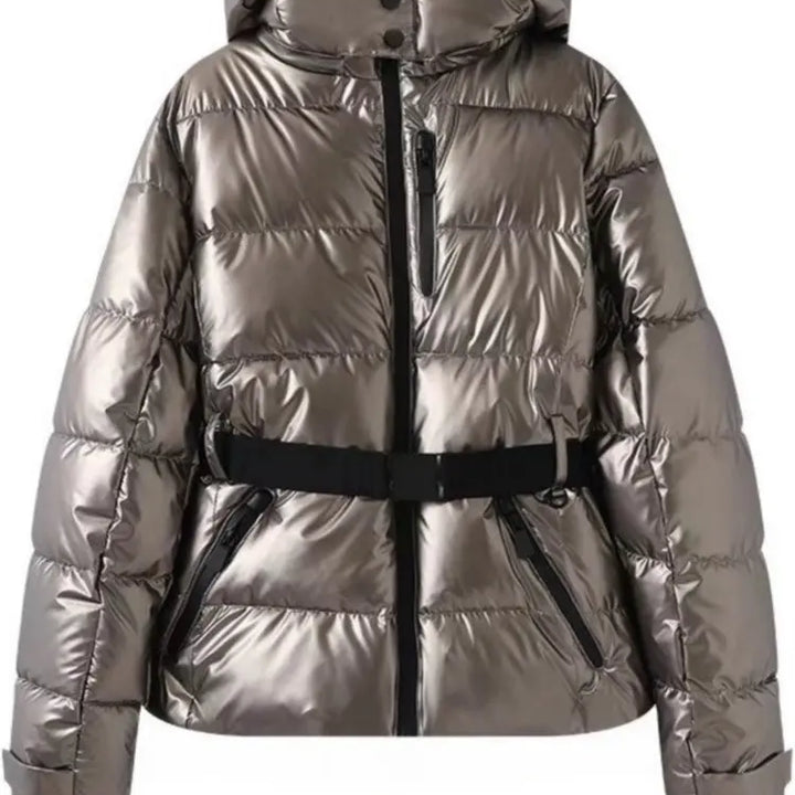 Padded jacket with hood and high waist with windproof belt