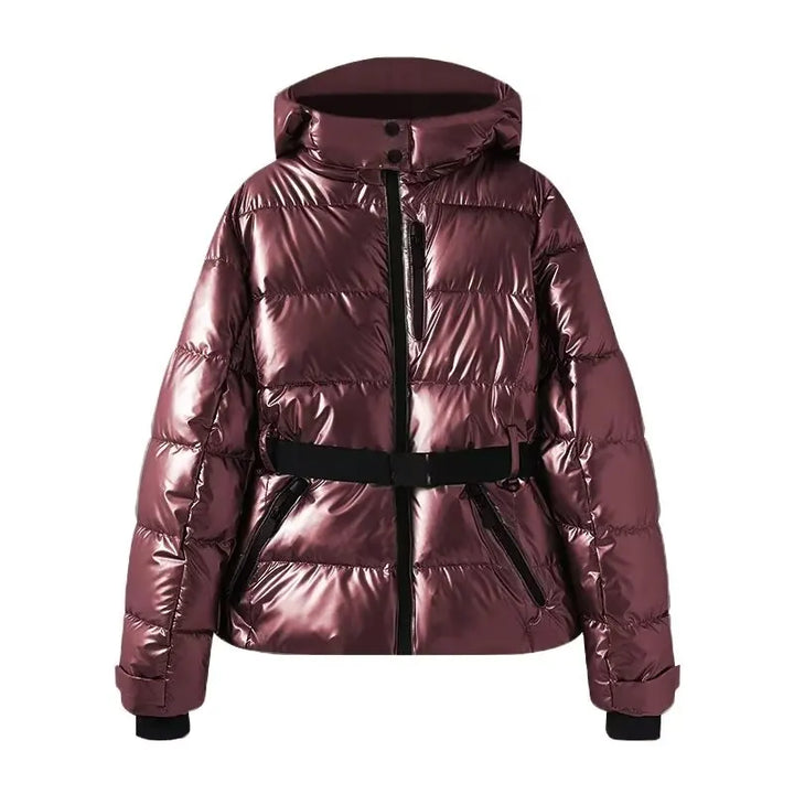 Padded jacket with hood and high waist with windproof belt