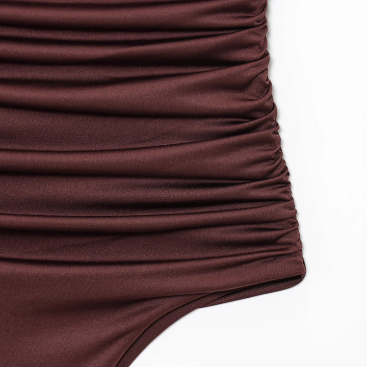 Bodysuit, fitted, V-neck, draped, off-the-shoulder sleeves