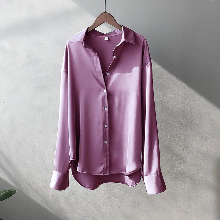 Satin shirt, formal, V-neck, long sleeve, formal