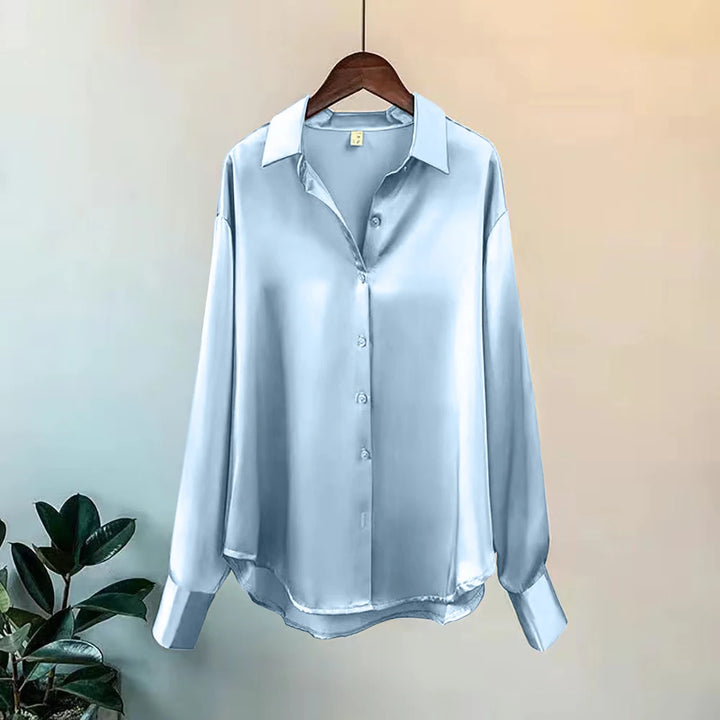 Satin shirt, formal, V-neck, long sleeve, formal
