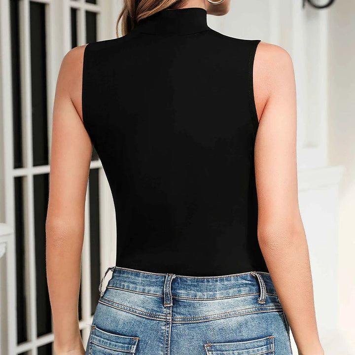 Sleeveless bodysuit with high neck