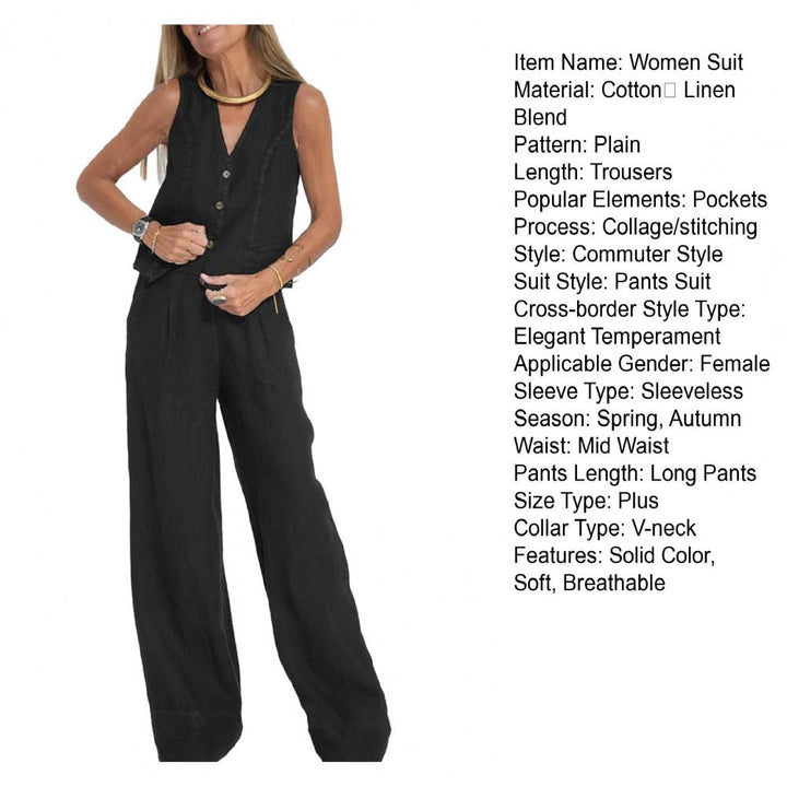 Two-piece linen set in various colors, sleeveless tank top, high-waisted wide-leg pants