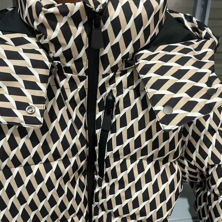 Padded jacket with hood and high waist with windproof belt